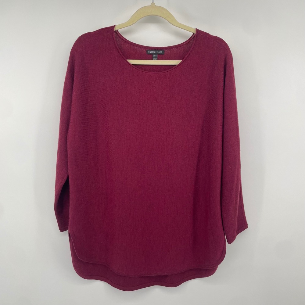 Eileen Fisher Sweater Women Medium Pink Merino Wool Tunic High Low Knit Top